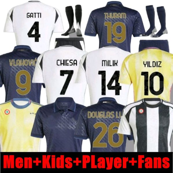 24 25 VLAHOVIC CHIESA MILIK Soccer Jerseys juve KEAN LOCATELLI Douglas Luiz 2024 2025 POGBA Men Kids Set Football Shirts Kit Thuram Uniform