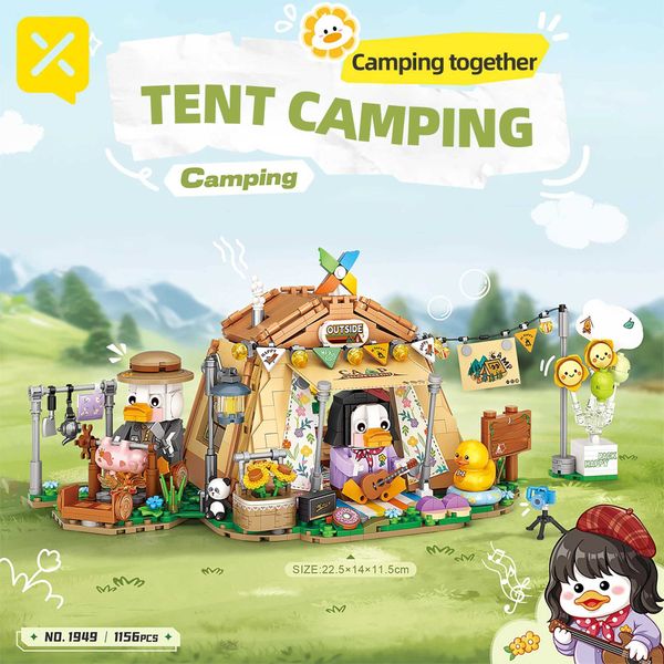 Blocks 1120PCS New Cute Outdoor Camping Duck Tent Camp Building Blocks Mini Building Block DIY Assembly Puzzle Toys For Birthday Gifts S2412