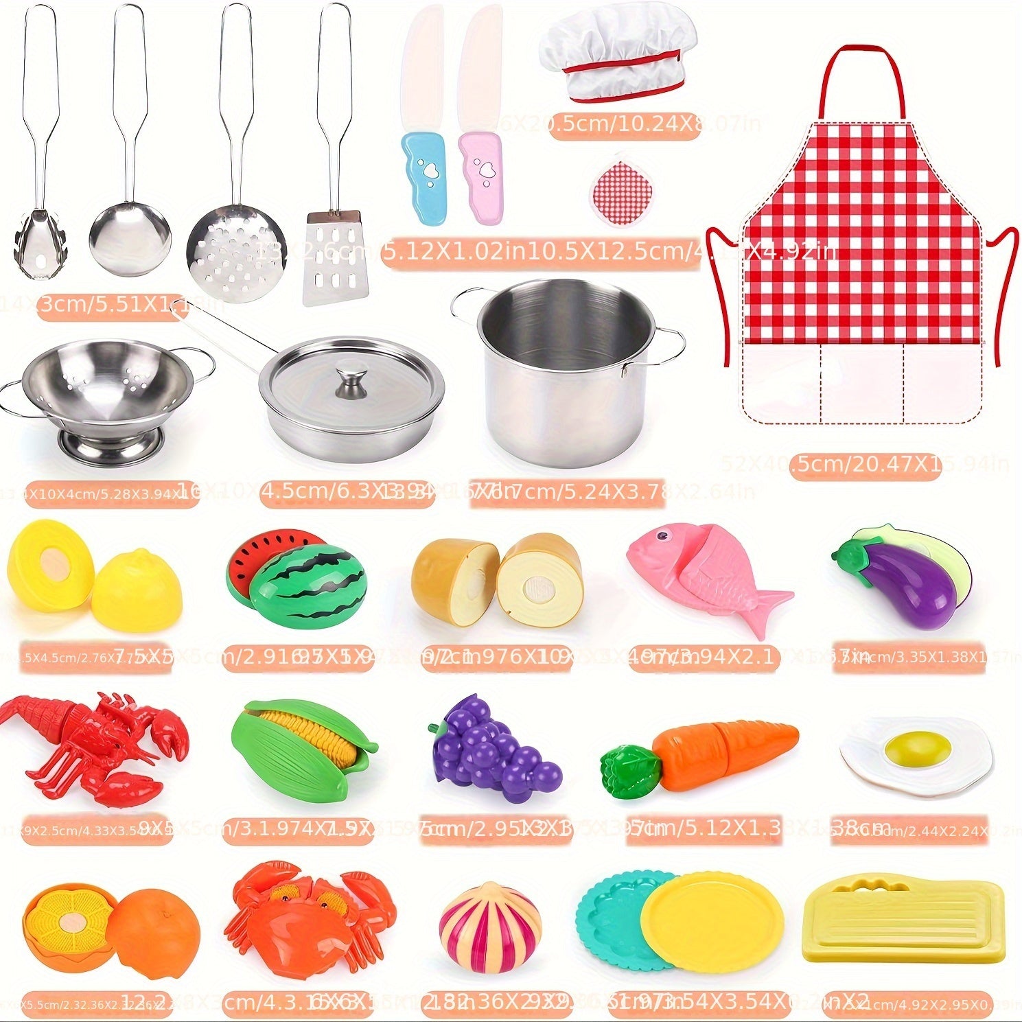 TEMU Kitchen Pretend Play Toys, Kids Play Cooking Set With Stainless Steel Cookware Pots And Pans Set, Cooking Utensils, Apron & Chef Hat, Cutting