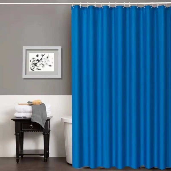 Modern Blue Shower Curtains Polyester Waterproof Thick Fabric Bath Curtain with Hooks Bathroom Bathtub Large Wide Bathing Cover M240824