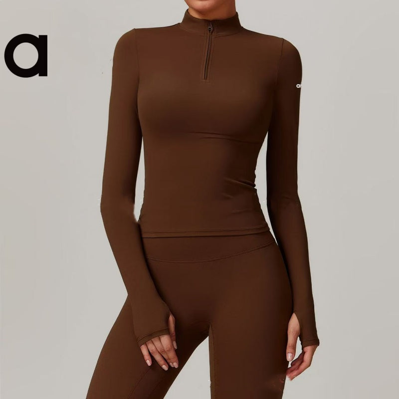 womens yoga set zipper windproof stand up collar sports jacket slim fit sports running long sleeved top yoga set workout set