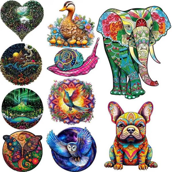 Elephant Wooden Puzzle Par Games Holiday Educational Gift for Kids Intelligent Wood Jigss Toys Duck Dog Puzzles Z250117