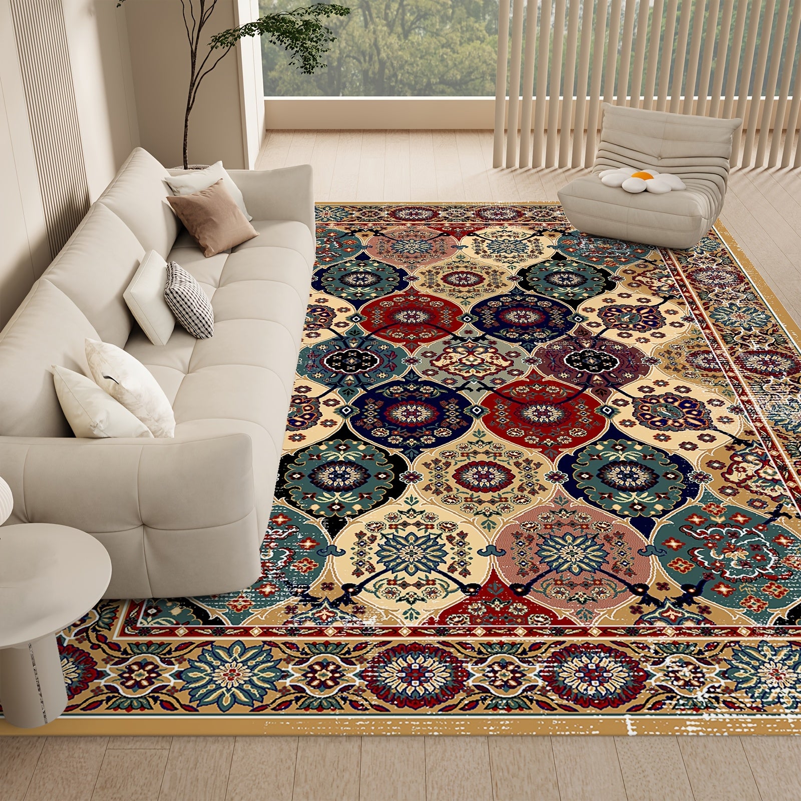 TEMU Washable Vintage Medallion Small Mat With Non-slip Backingsoft And Stain Resistantnon-sheddinglow Plush Floor Mat Pad For Living