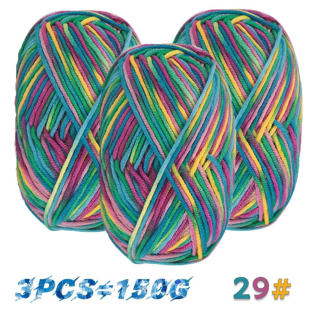 TEMU 3pcs Color Section Dyed Yarn Colorful Gradient Yarn For Handmade Diy Knitting Materials Knitted Warm Sweaters Hats Scarves Jackets Shawls Coats