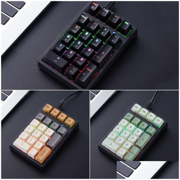 Other Keyboards Mice Inputs Uter Small Digital nical Keyboard With Green Axis Shortcut Keys Pbt-Abs Keycap Rgb Light Wired Extern Otwio
