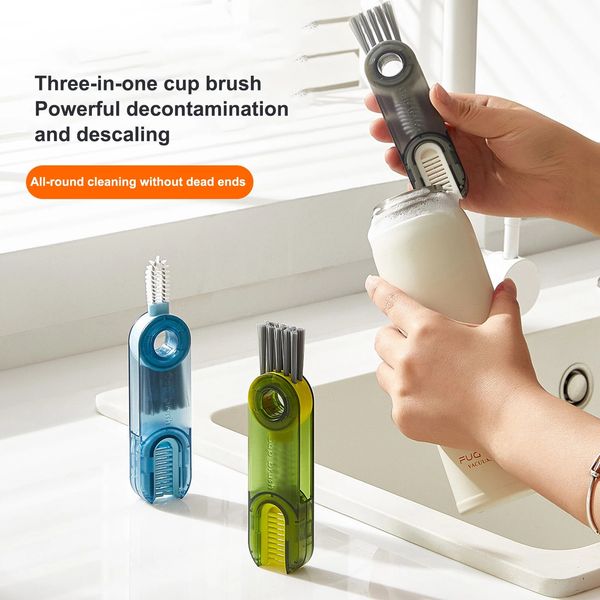 Three-in-one Cup Cover Brush Pacifier Brush Household Kitchen Multifunctional Folding Mini All-around Creative Cleaning Brushes Tool