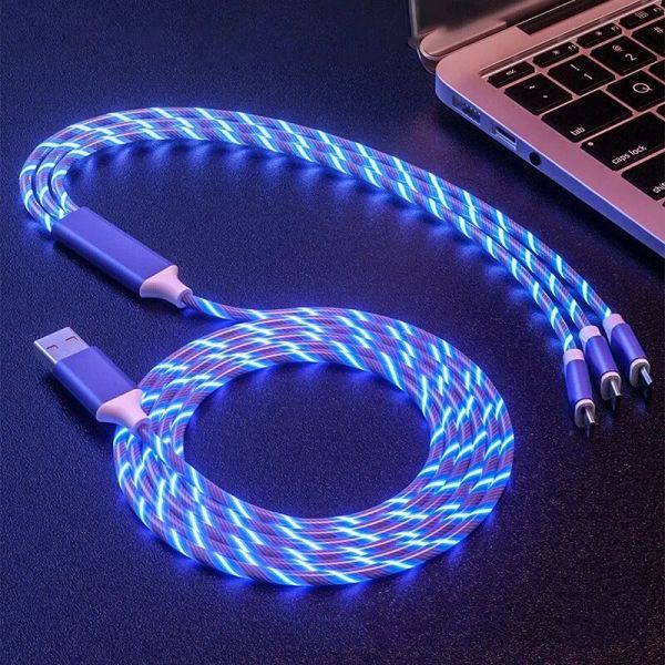 3 in 1 Fast Charger LED Flowing Light Type C Cables Quick Charging Line 2A Micro USB Cable Chargers Cord 1.2M Data Line iPhone cable For iPh