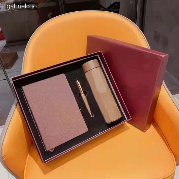 Designer Business Gift Set Brown Classic Logo Notebook Digital Display Insulation Cup Set With Gift Box