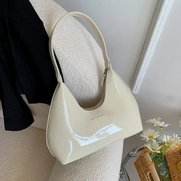 Trendy Solid Shoulder Bags for Women Handbags and Purses Fashion Patent Leather Underarm Ladies Tote Bags 240827