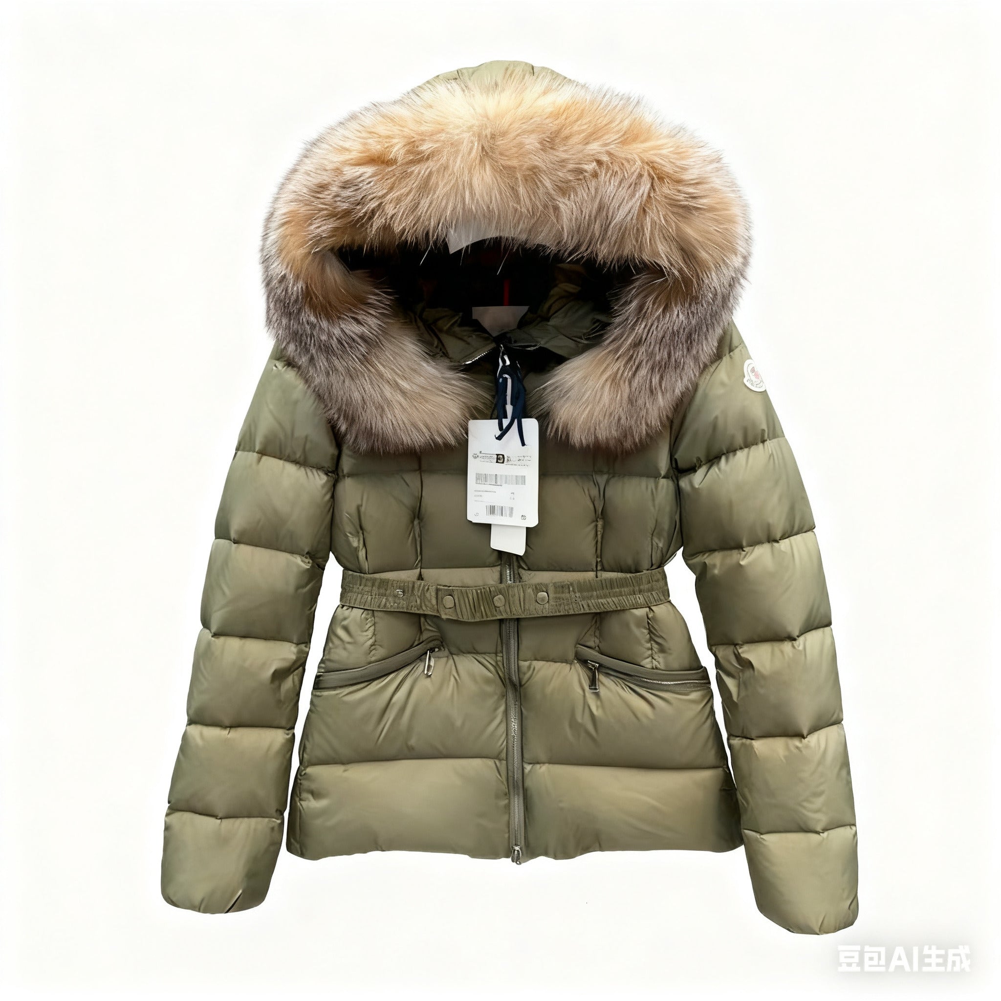 Womens Down Jackets Genuine Wolf Fur Hooded Collar Parkas Jacket Puffer Coat Outerwear Winter Warm Belt Zippered Ladiy Slim