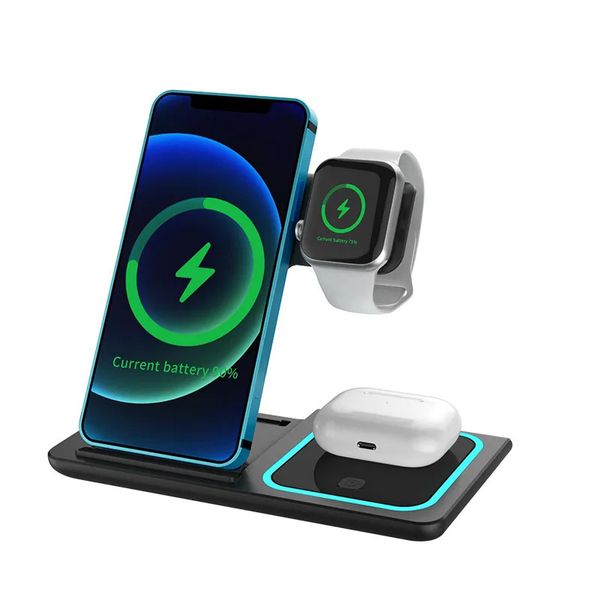 3 in 1 Wireless Charger Stand For iPhone 14 13 samsung S23 Apple Watch Airpods Pro iWatch 8 7 Foldable Fast Charging Dock Station with retai