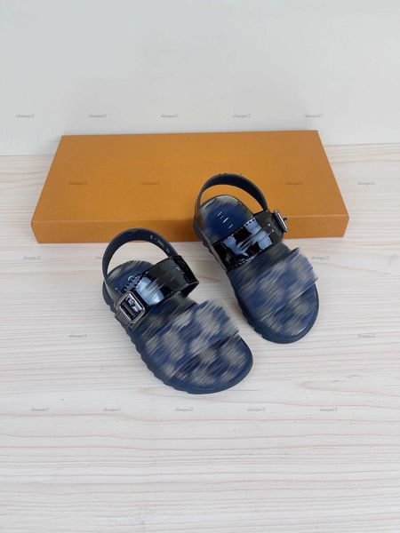 Luxury designer kids shoes Grid letter printing Kids Sandals Lacquer leather shoelaces Child Slippers Box Packaging Children&#039;s Size 26-