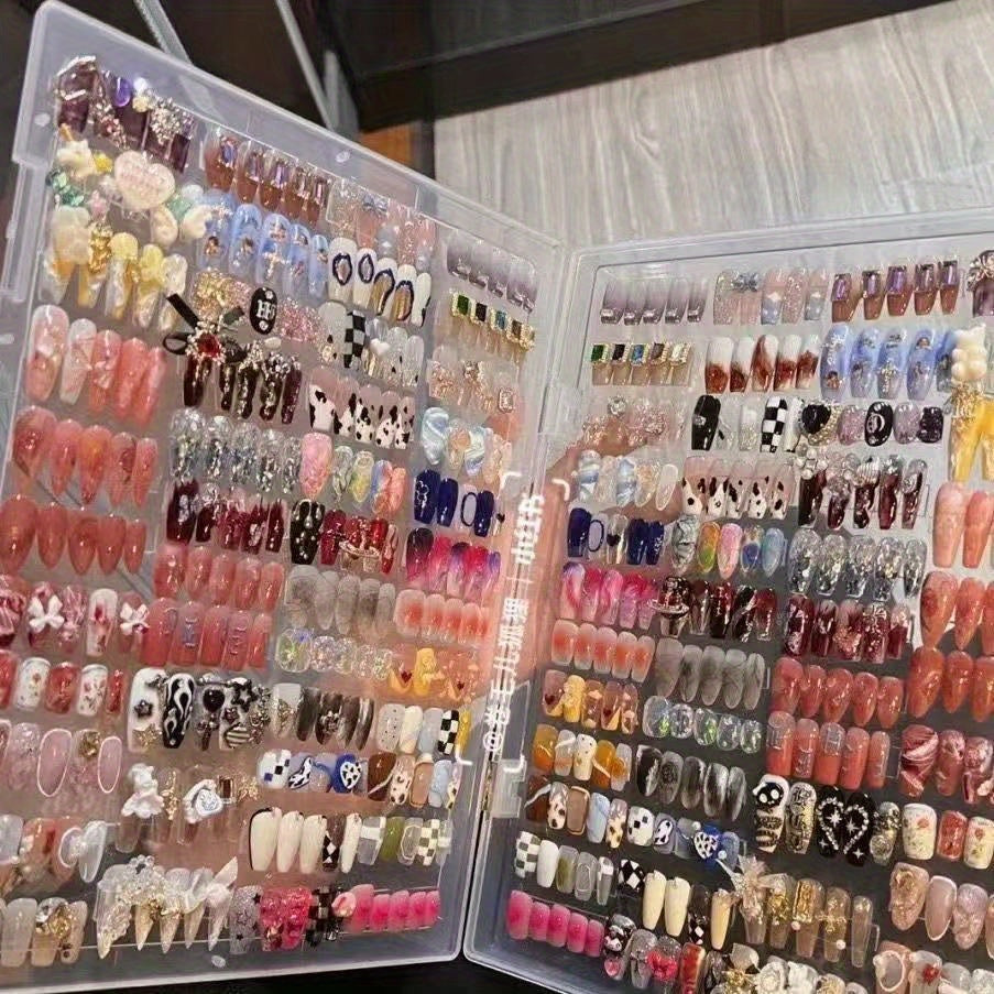 TEMU 96pcs Almond-shaped Press-on Nails Set - Glossy Multicolor Manicure Kit With Medium Lengths, Assorted Colors (pink, Blue, Red, White, Very Short