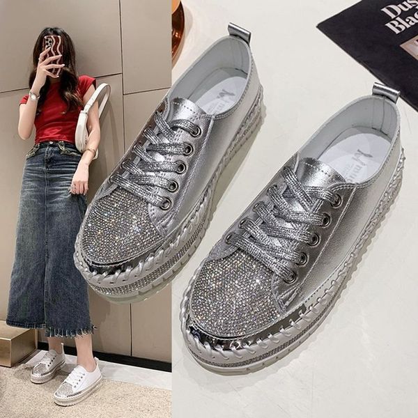 Large Size Women&#039;s Casual Flat Dia Lace-Up Thick-Soled White Sports Shoes Wholesale