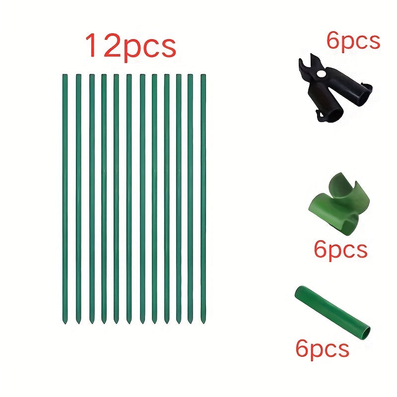 TEMU 30pcs Heavy-duty Green Garden Stake Set With A-clips & Connectors - 12 Stakes, Plant Support System For Tomatoes, Beans, , - Easy Assembly,