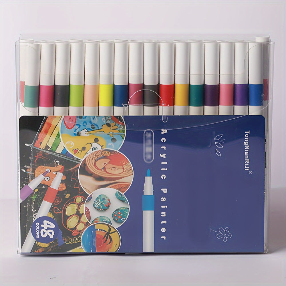 TEMU 48 Colors 48 Color Acrylic , Waterproof, Non-toxic, Washable Art Markers For Hand-painted Projects, Office Supplies, Diy Art Supplies, Coloring