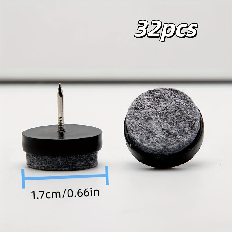 TEMU 32pcs Heavy Duty Felt Furniture Sliders - 0.66" Round Nail-in Floor Protectors For Wooden Chairs & Tables, Polished Black Finish