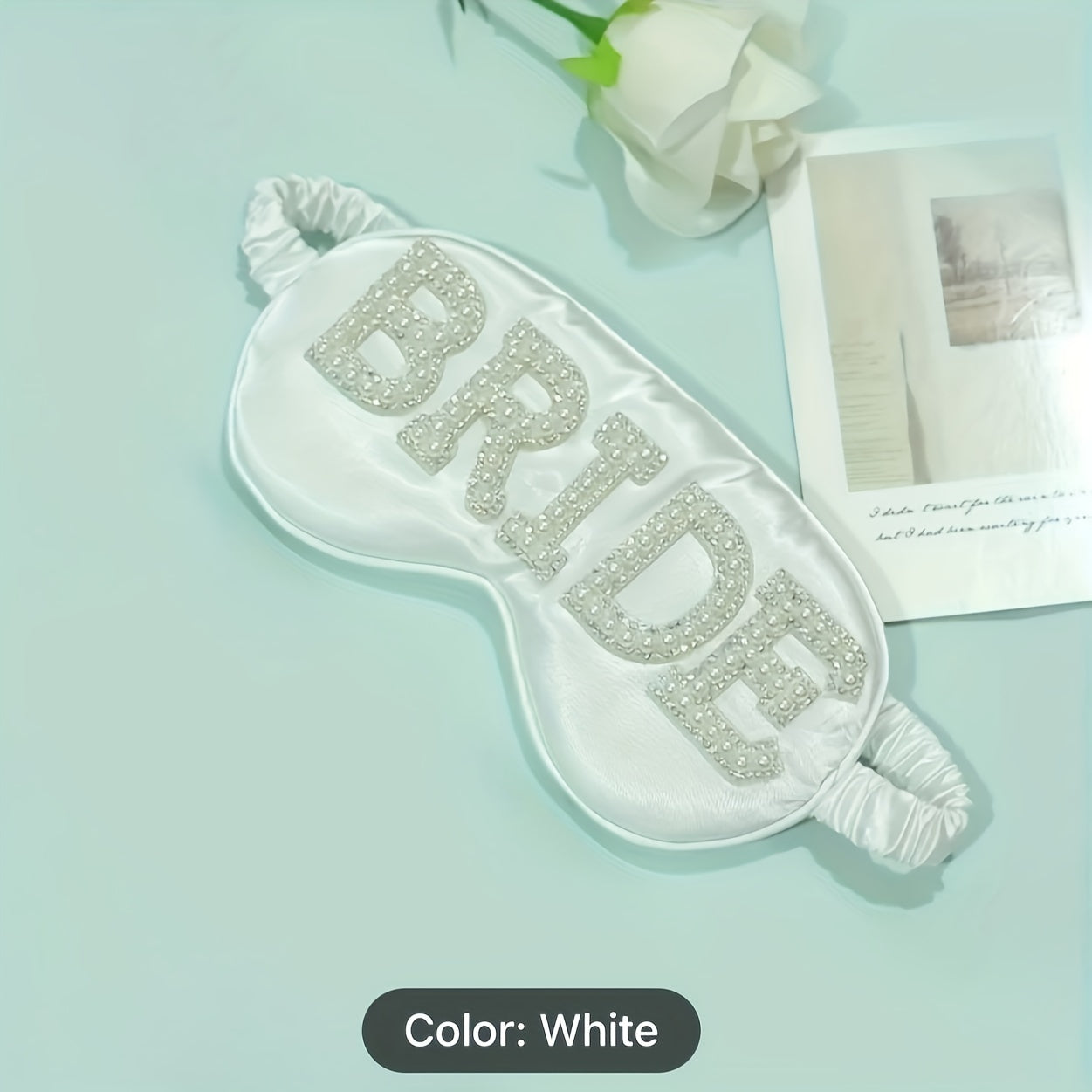 TEMU Eye Mask With Rhinestones – White Satin Blindfold For Wedding Parties, Bachelorette Celebrations, And Bridal Showers, Perfect Gift For Marriage