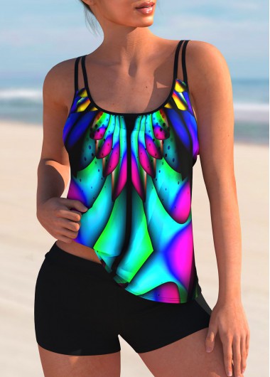Modlily Colorful Printed Spaghetti Strap Tankini Set - S