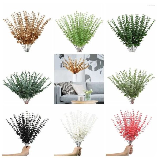 wers 10pcs-set Decorative Eucalyptus Artificial Leaf Do Not Fade Plastic Fake Plants Simulation Wedding Decor