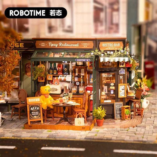Robotime Rolife Tipsy Restaurant Miniature Dollhouse 3D Wooden Puzzle Bistro Bar Design Gifts for Family Home Decoration ToysC250117