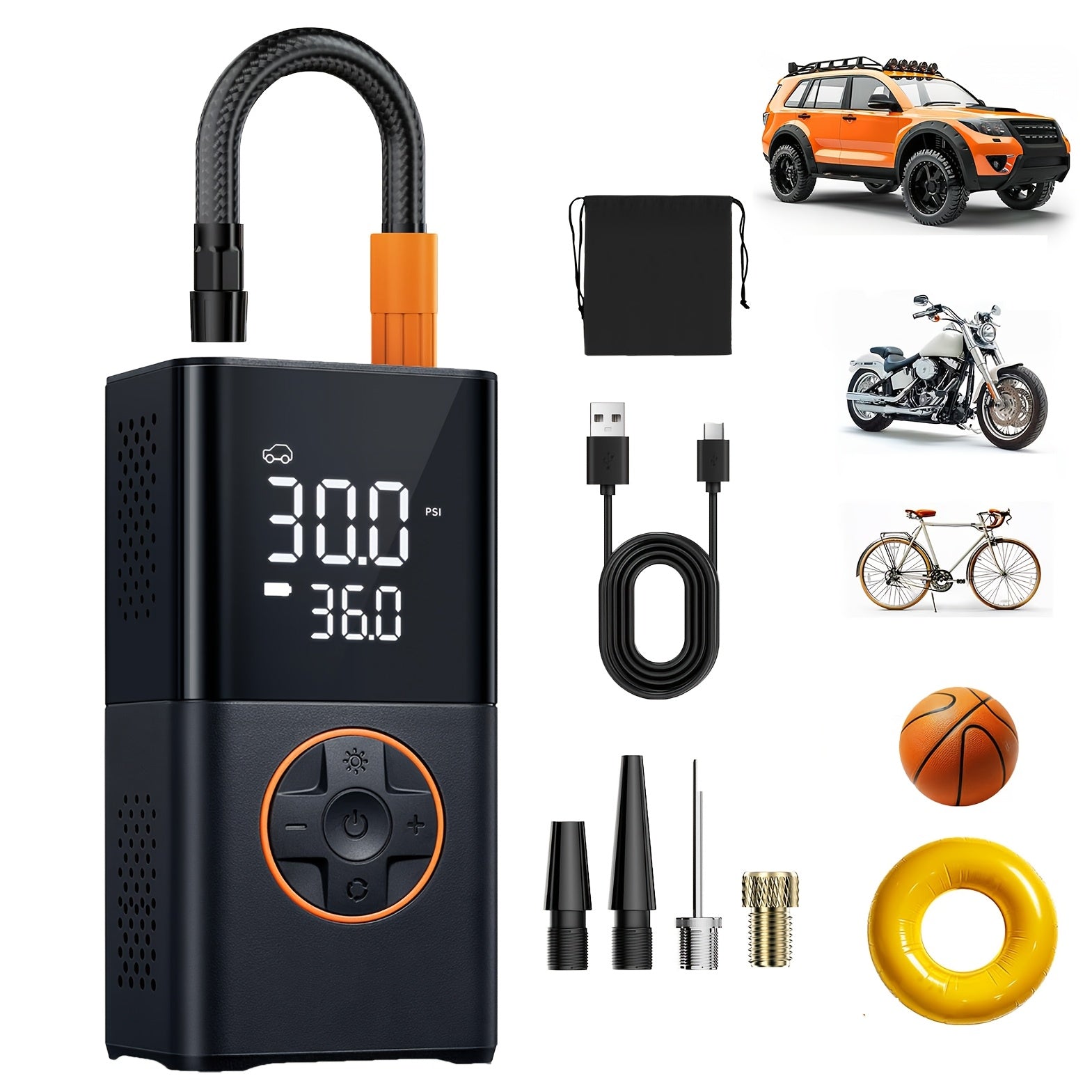 TEMU Carmot Tire Inflator Portable Air Compressor For Car, Motorcycle, Bicycle, Ball, 150 Psi 3x Faster Cordless Car Tire Air Pump W-auto Shut-off,