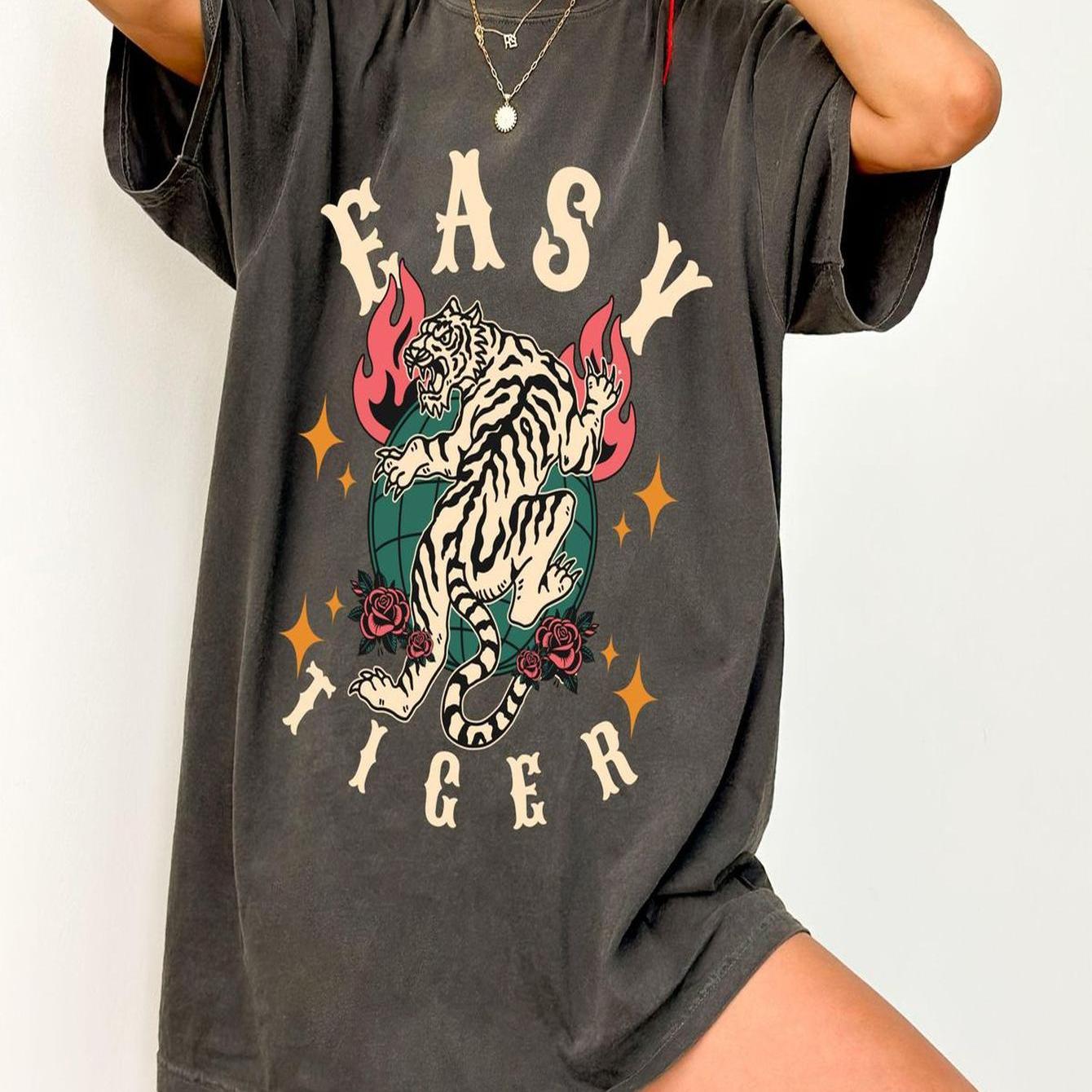 TEMU Stylish Women's Graphic Tee - Soft & Comfortable, Crew Neck, Casual Top With Print, Summer Parties & Casual Attire