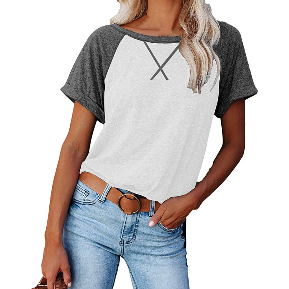 Women's Cross Stitch Contrast Raglan Short Sleeve T-shirt - Grey/White - Small