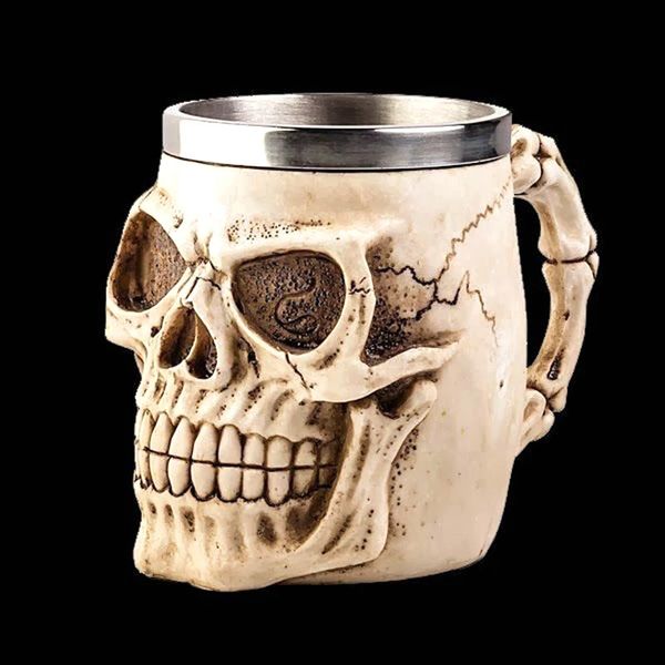 3D Realistic Skull Cup Double Wall Stainless Steel Cup Horror Big Skull Geek Coffee Beer Cup Cool Christmas Gift 240830