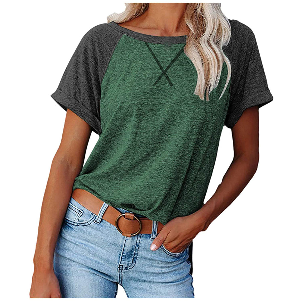 Women's Cross Stitch Contrast Raglan Short Sleeve T-shirt - Grey/Green - Small