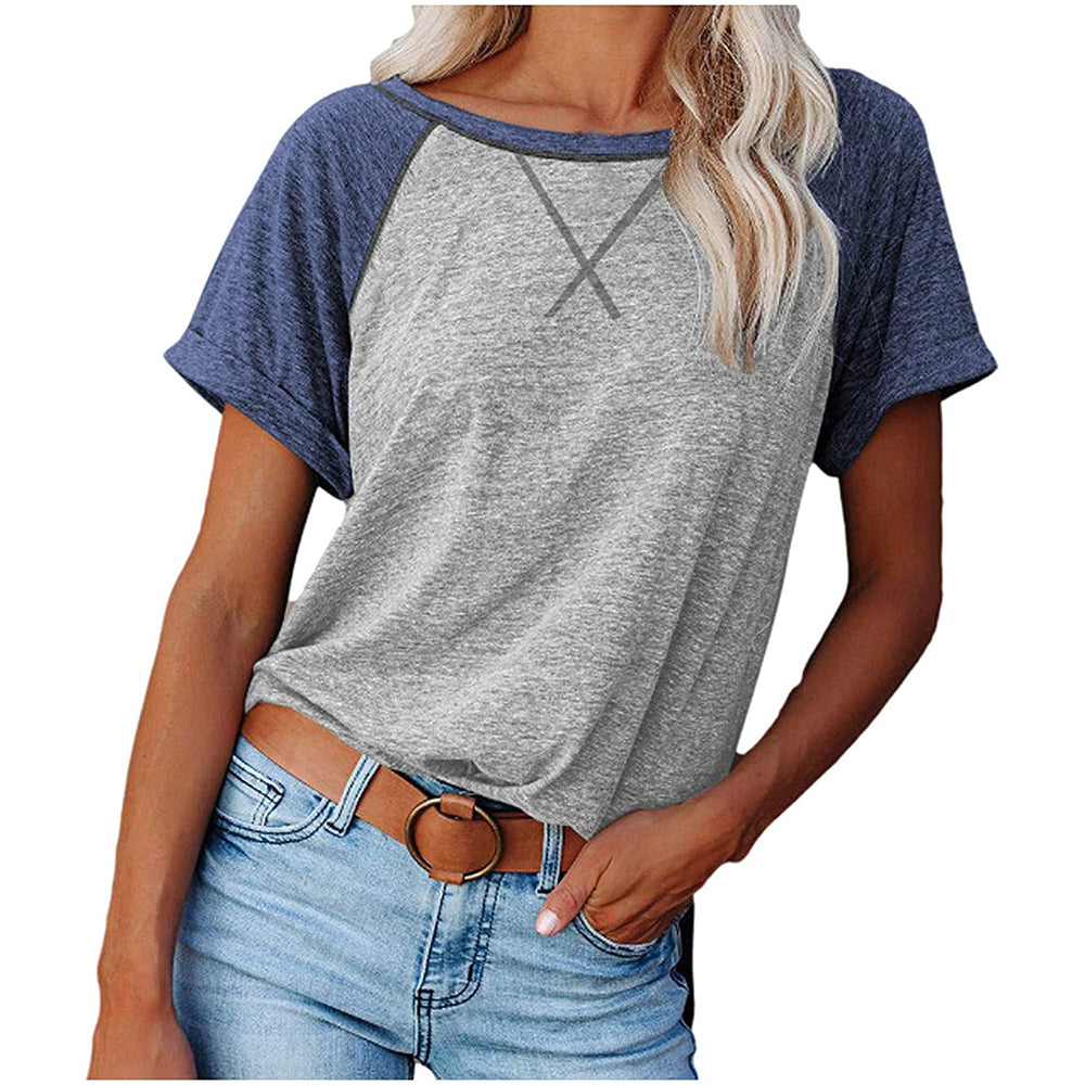 Women's Cross Stitch Contrast Raglan Short Sleeve T-shirt - Navy/Grey - Large