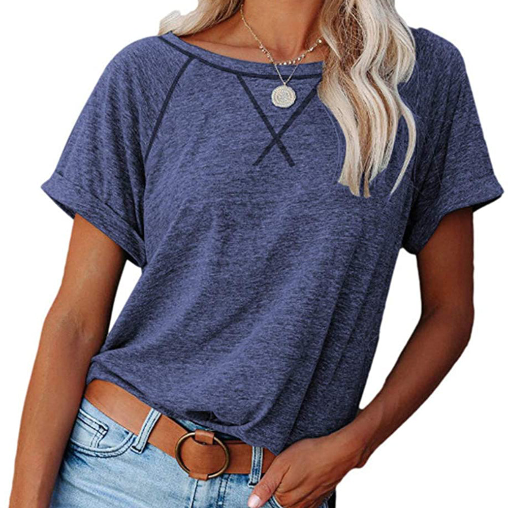 Women's Cross Stitch Contrast Raglan Short Sleeve T-shirt - Blue - Medium
