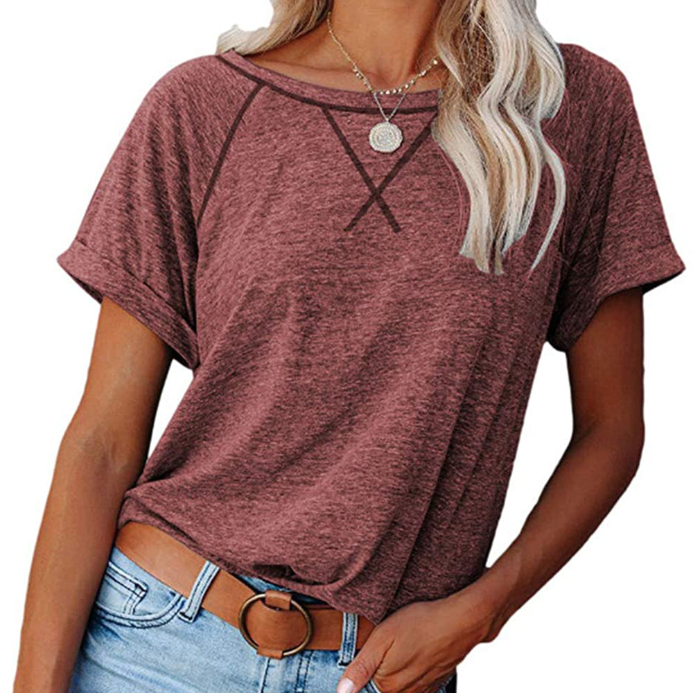 Women's Cross Stitch Contrast Raglan Short Sleeve T-shirt - Wine - X-Large