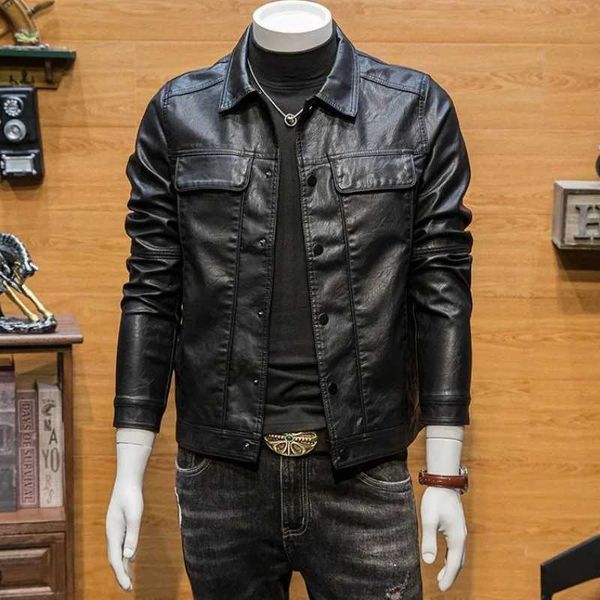 2023 New men Winter Faux Leather clothing short Leisure pu Overcoat stand-up collar loose Jacket self-cultivation OutwearX240913