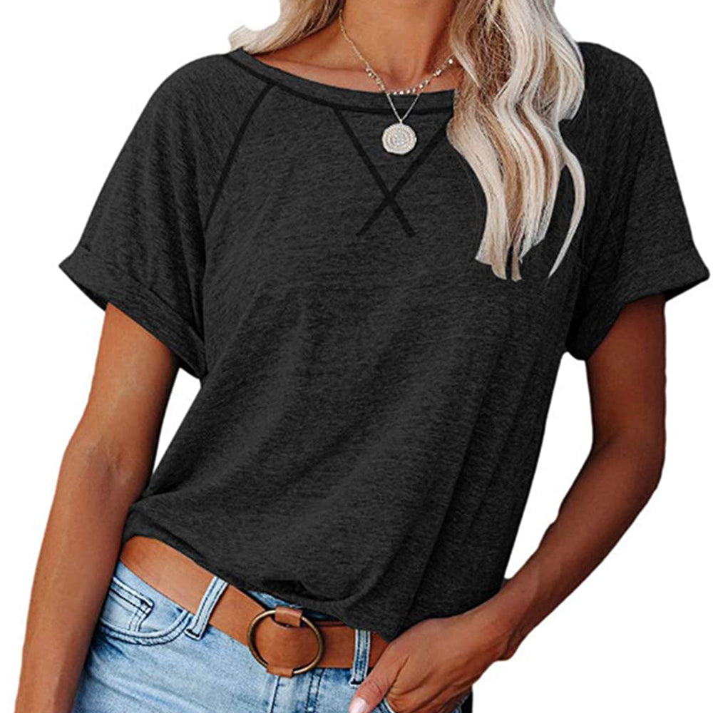 Women's Cross Stitch Contrast Raglan Short Sleeve T-shirt - Charcoal - 2XL