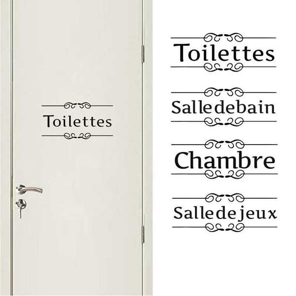 Toilet Bathroom Bedroom Games Room Entrance Sign Door Stickers For Home Decoration Diy Vinyl Wall Art Word Decals French Version Y240730
