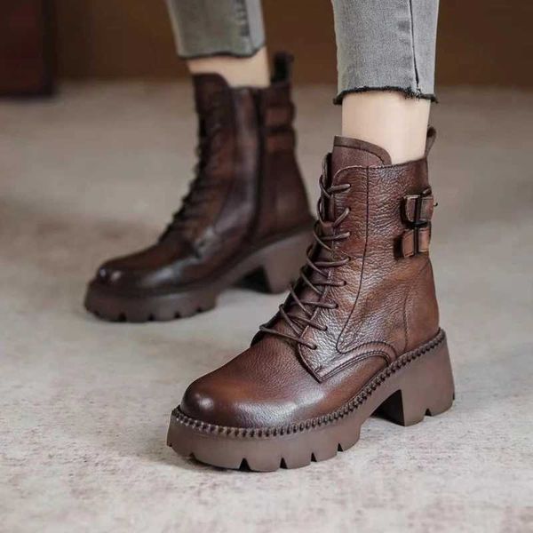 Shoes for Women 2023 Hot Sale Cross-tied Womens Boots Fi Belt Buckle Casual Boots Women New Round Toe Ankle Boots ZapatosXJ250115