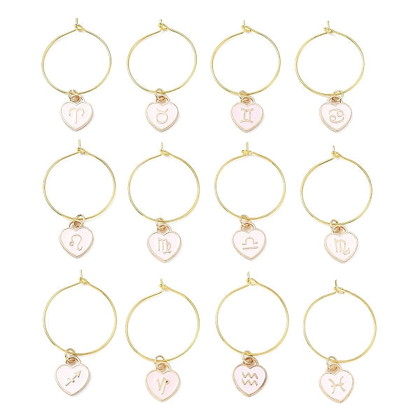 12 Stück Herz mit Sternbild-Legierungs-Emaille-Weinglas-Charm-Set