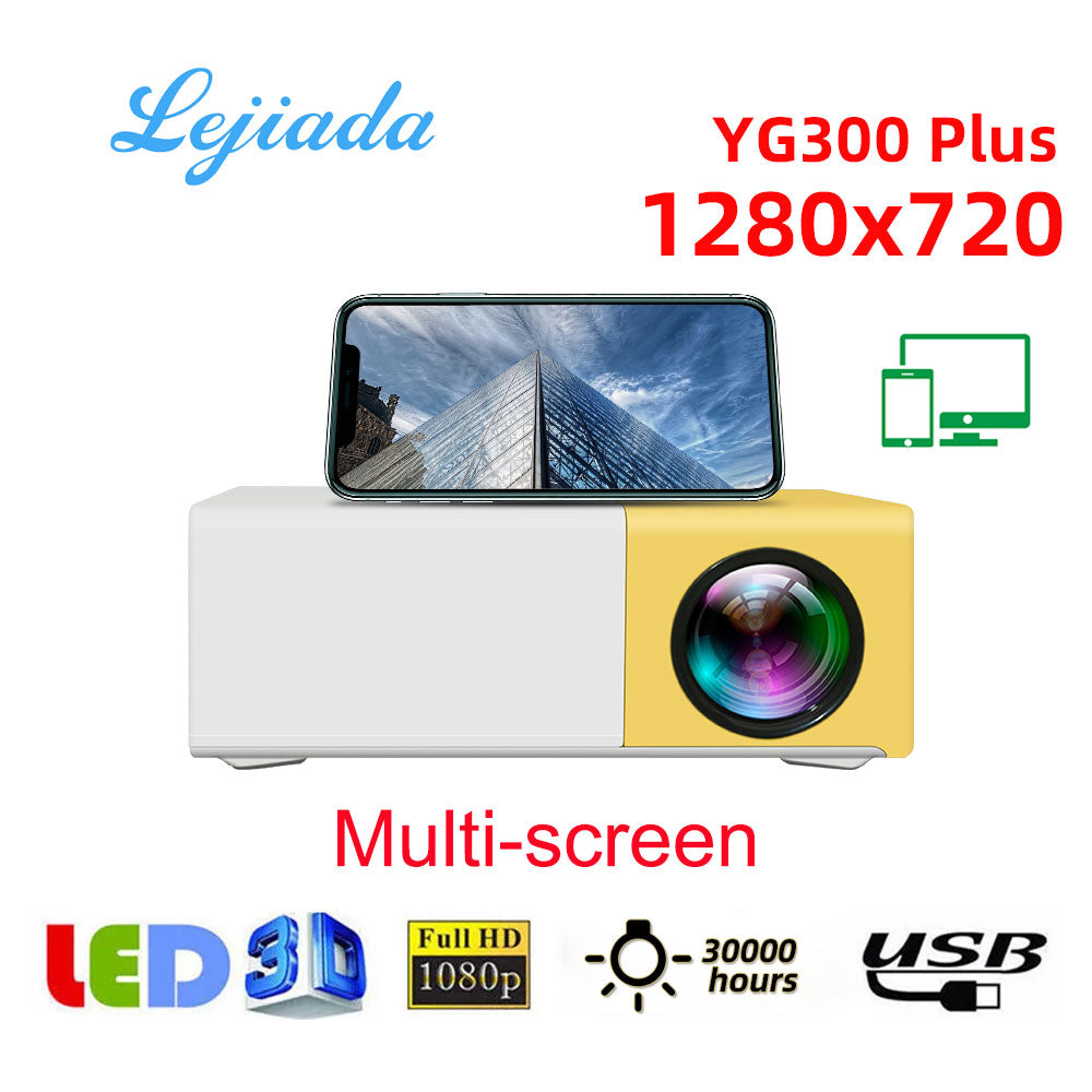 YG300 Plus Built-in Multi-screen System Mini Projector Phone Mirroring 1280x720 Resolution Portable Multimedia Player