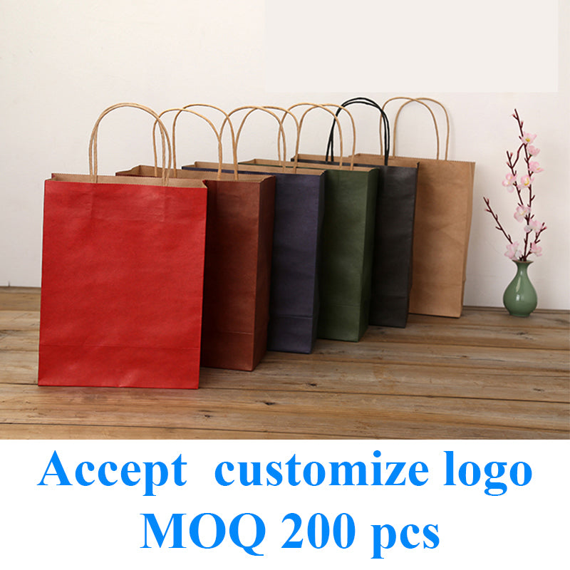 20 pcs New arrival High Quality Wholesale Free shipping fashion kraft paper shopping bag, gift handle paper bag accept customize your own logo