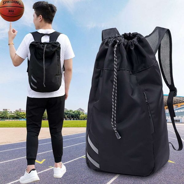 New Fashion Black Men&#039;s Sports Backpack with Water Splashing Prevention, Large Capacity, Casual and Simple Drawstring Basketball Bag H5
