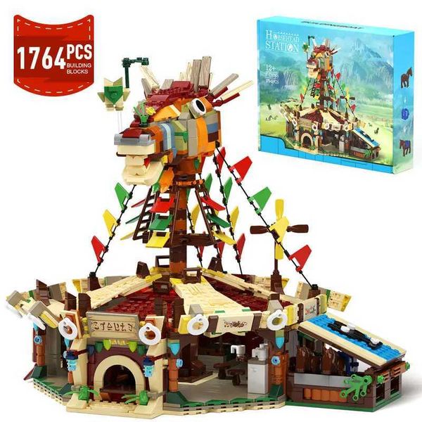 MOC ed Horse Stable Station Model Building Blocks Set Game Architecture Printed Assemble Bricks Toys Birthday Xmas Gifts Z250210