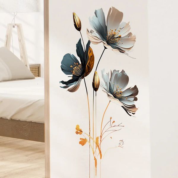 Beautiful Flower Wall Sticker For Living Room Background Decor Decals Bedroom Beautify Home Decoration Self-adhesive Wallpaper 241223