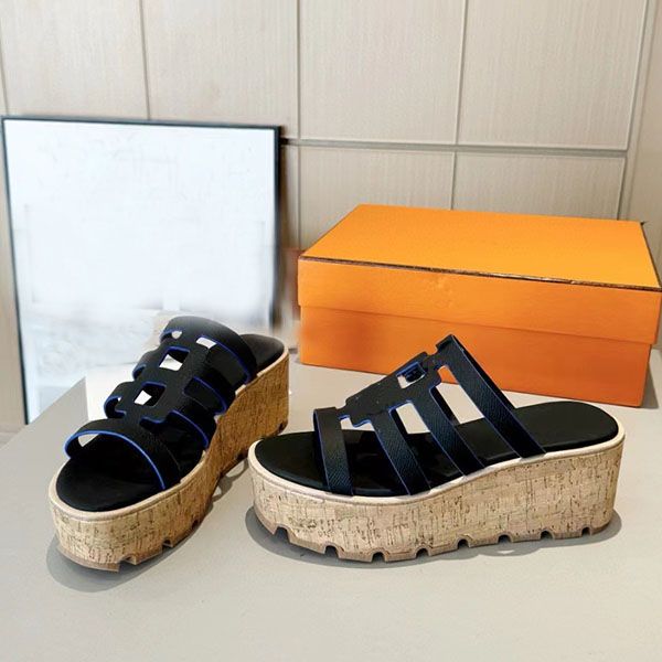 Designer Women Sandals High Quality Womens Slides Muffin with a thick base Calf leather shoes Summer Casual shoes 35-42