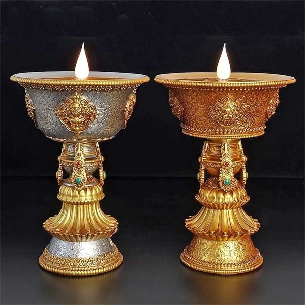 Candle Holders Rechargeable Holder Tibetan Electronic Butter Lamp Buddhist Table Centerpiece Led Simulated Flame Home Decorative 220830