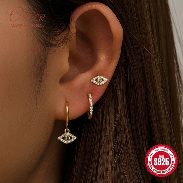 CANNER 3pcs-set S925 Sterling Silver Zircon Classic Devils Eye Stud Earrings for Women Hoops Jewelry Gifts Pendientes oorbellen 241214