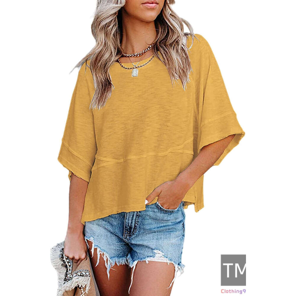 Women&#039;s Summer Casual Crewneck Batwing Half Sleeve T-Shirts Solid Color Loose Fit Cute Basic Flowy Tops Tees Blouses