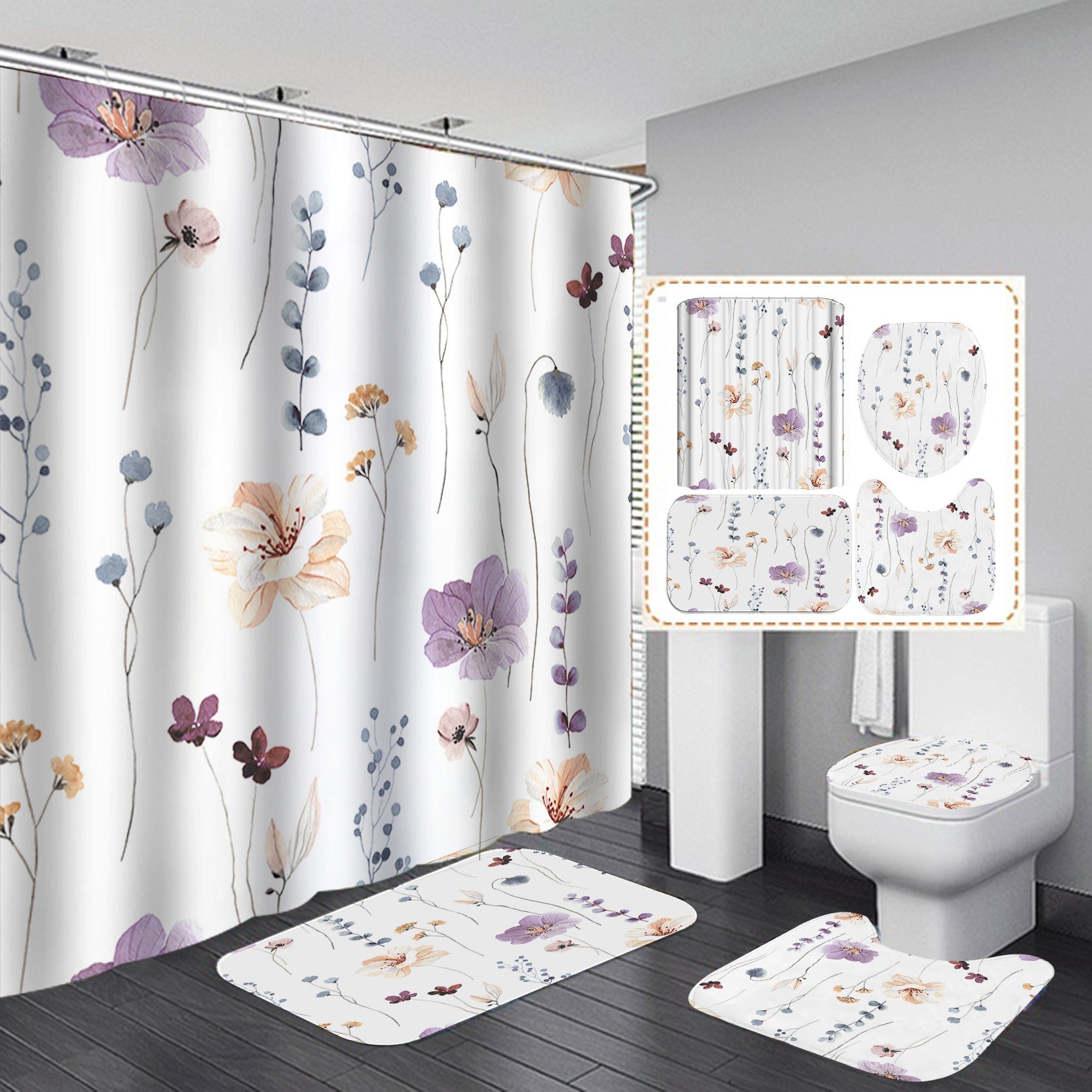 YL-37350 Bathroom toilet punch-free curtain waterproof anti-light roller blinds toilet toilet block curtain toilet three-piece set