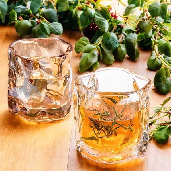 Beautif and stunning transparent g with elegant irregar-shaped glacier pattern - versatile household drinkware cup fT250113
