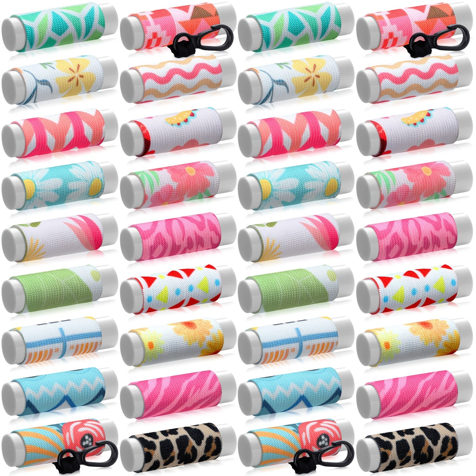 TEMU 36pcs Lip Balm & Lipstick Keychain Holders With Clips - Floral Pattern Sleeves, Vibrant Assorted Colors, Durable Material For Party Favors,